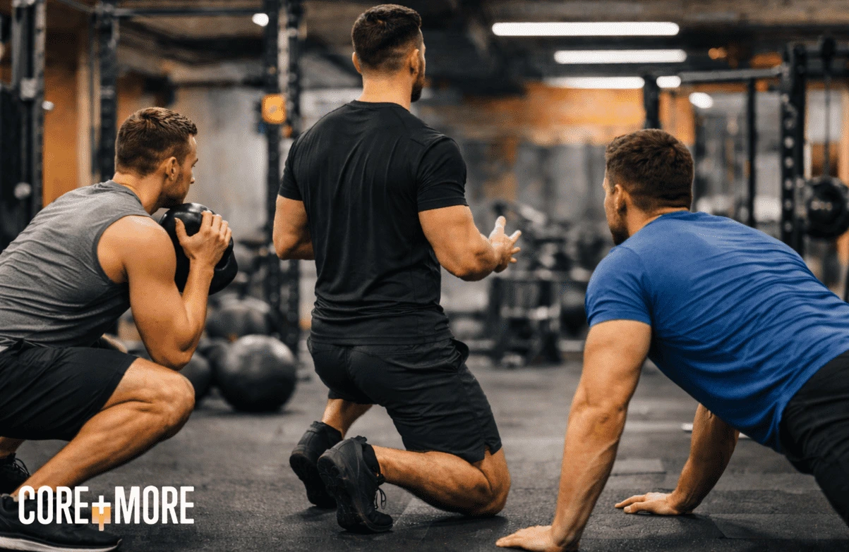 Small group personal training session in Clapham at Core and More Fitness with a certified personal trainer guiding clients