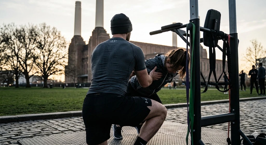 Personal Trainer Battersea helping a client achieve fitness goals at a modern Clapham training studio