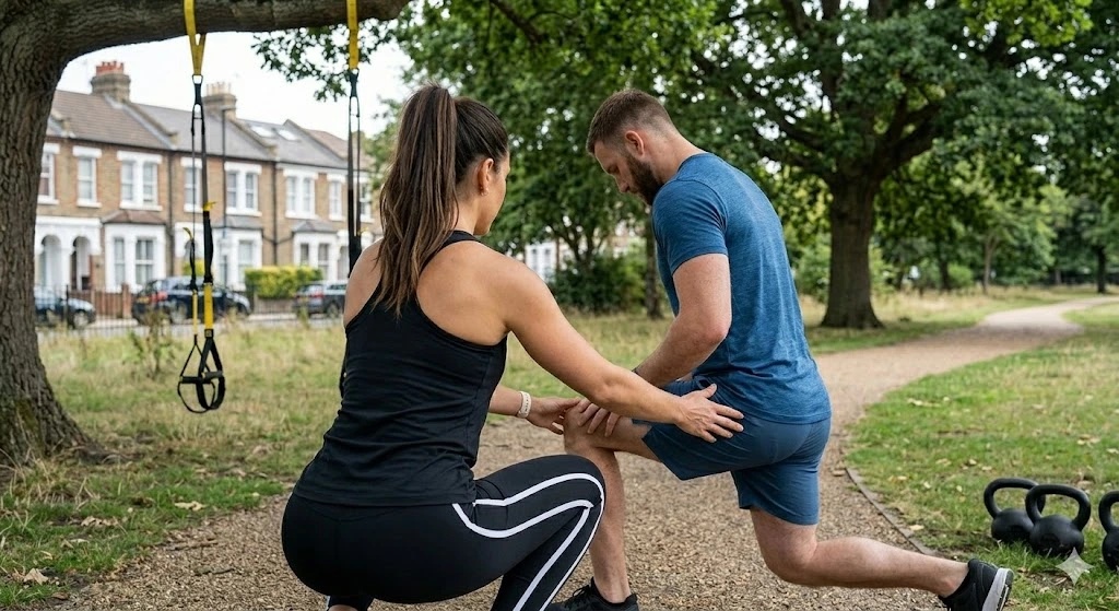 Personal Trainer Wandsworth helping a client with strength training exercises in a modern fitness studio