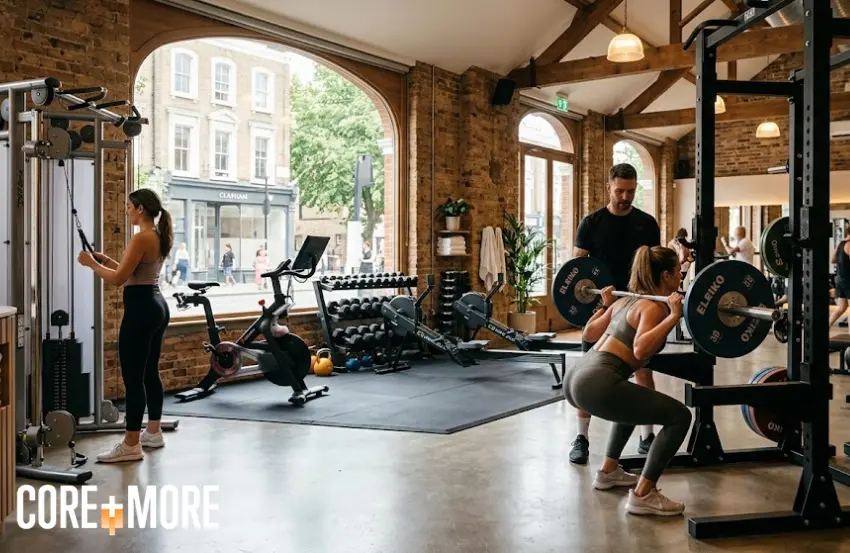 Client working with a personal trainer at a Boutique Gym Clapham during a customised fitness.