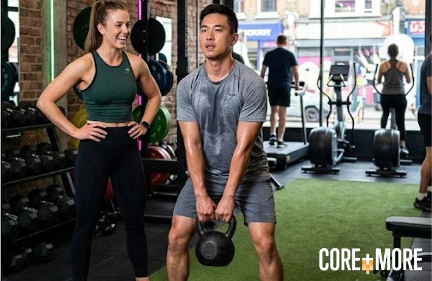 Client completing a strength training session with a Personal Trainer Stockwell in a private fitness studio.