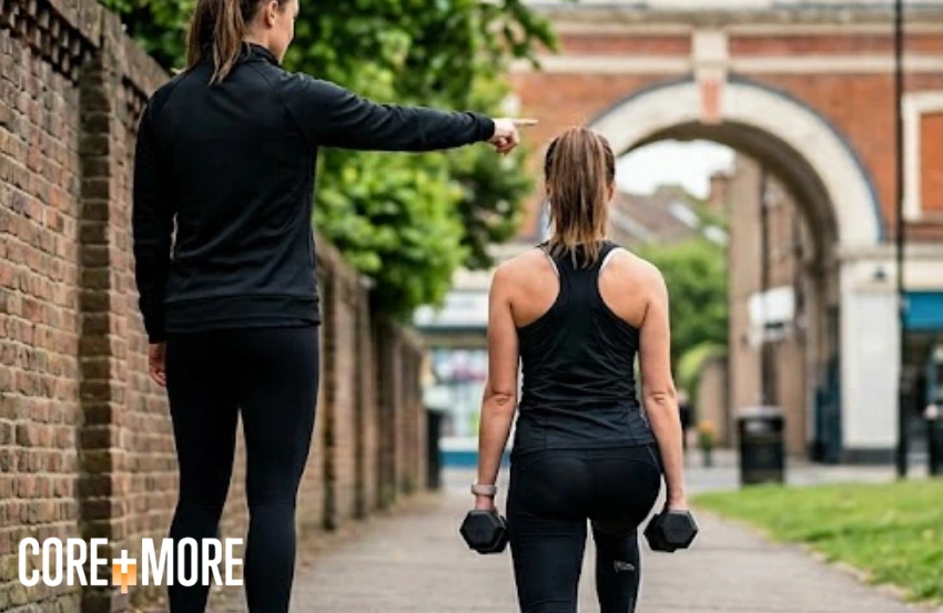 Personal Trainer Tooting guiding a client through a functional fitness workout at Core and More Fitness