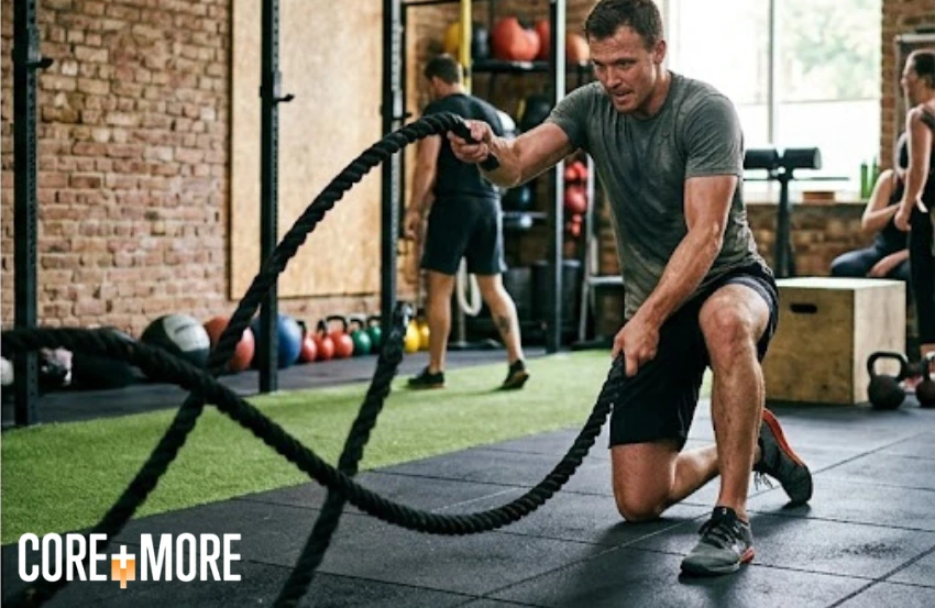 Personal trainer leading a Strength and Conditioning Clapham training session in a modern fitness studio.