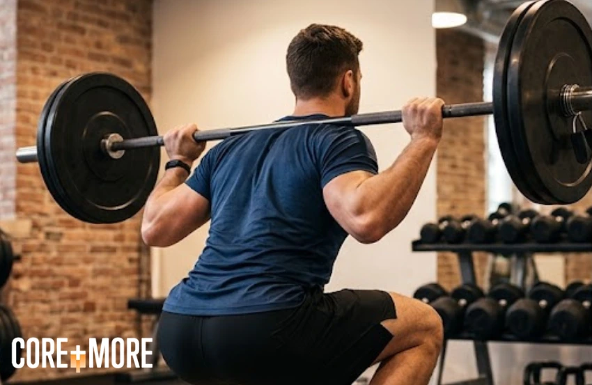 Client performing weight training during a Strength Personal Training Clapham programme at a fitness studio.