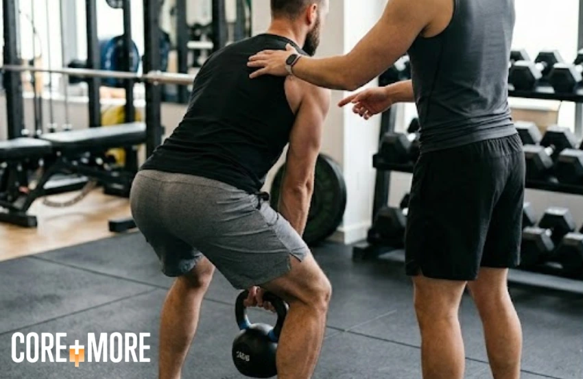 Weight Loss Coach Clapham guiding a client through a personalized fat loss training session in a gym