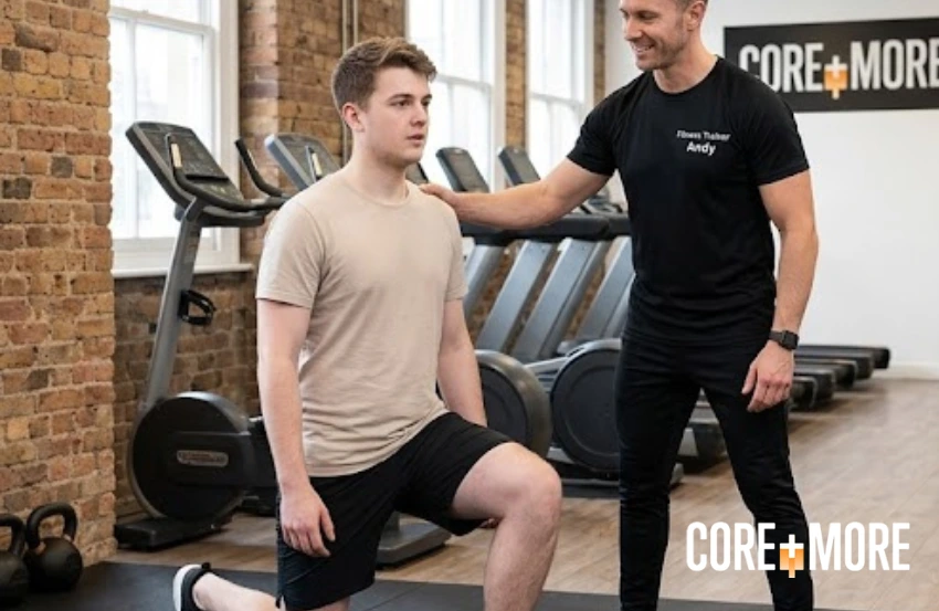 Trainer guiding a client through an 8 Week Body Transformation Clapham programme focused on strength, fitness, and sustainable results.