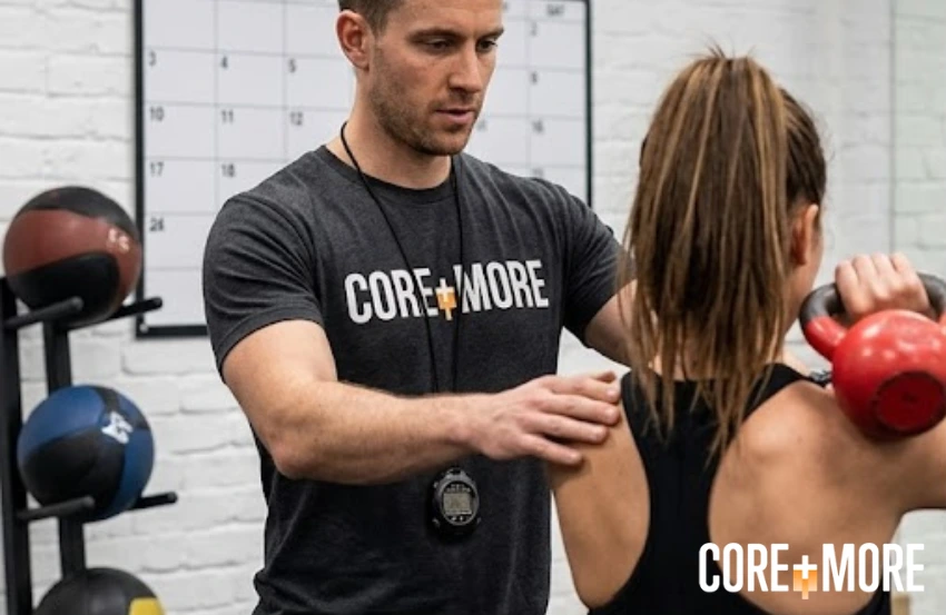 Functional Fitness Personal Training Clapham session with a personal trainer helping a client improve strength, mobility, and functional movement at Core and More Fitness.