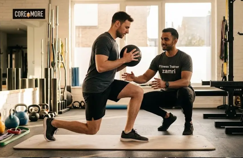 Morning Personal Training Stockwell session with a personal trainer helping a client improve strength and fitness in the morning.