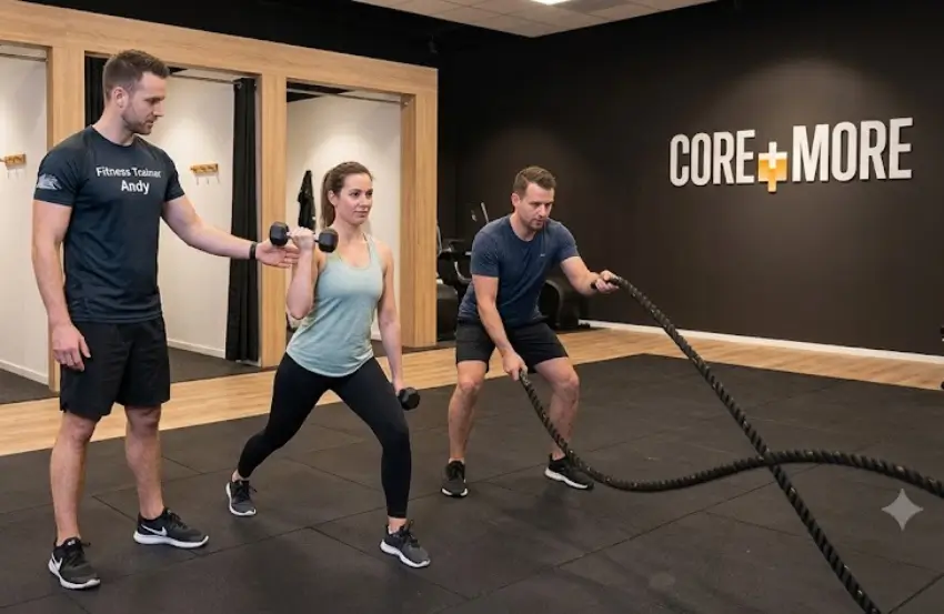 Couple exercising together at a Personal Training Studio for Couples Clapham with guidance from a professional personal trainer.
