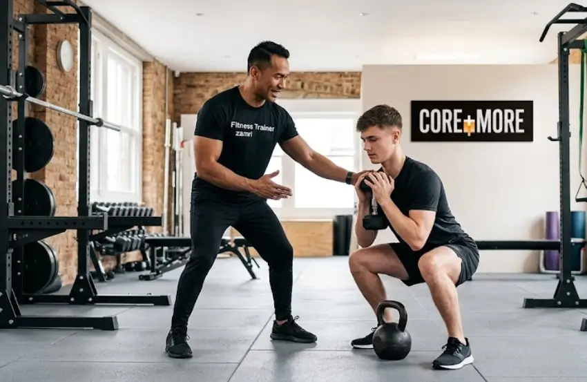 Professional Personal Trainer Wandsworth helping a client improve strength and fitness during a one-to-one gym training session.