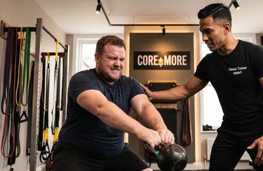 Personal trainer guiding a client through Weight Loss Personal Training Balham with strength and cardio exercises.